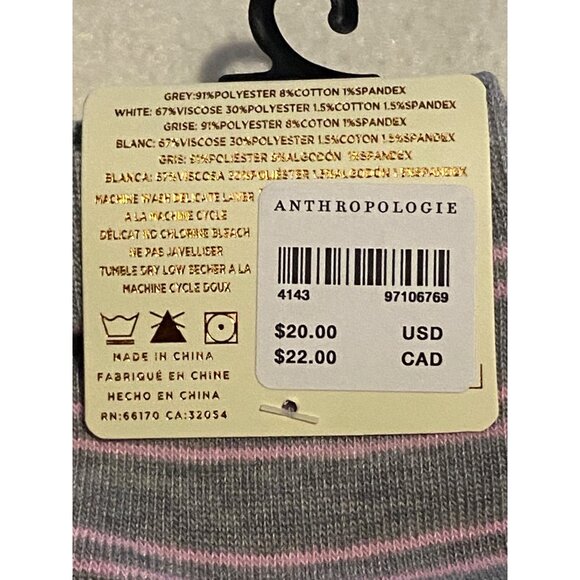 Anthropologie Womens Striped Socks 2-Pack Grey & White Polyester & Cotton Blend - Picture 6 of 7